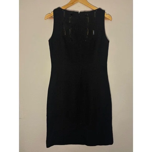 Tory Burch Black Embellished Sleeveless Shift Dress Size 6 Tweed Cotton Blend - Picture 3 of 8